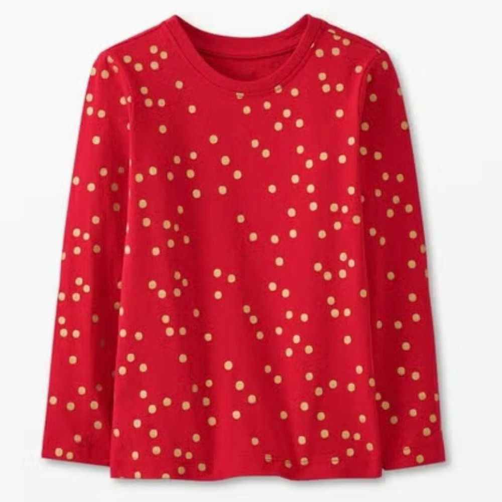 Hanna Andersson Shimmer Dot Printed Long Tee in Soft Confetti on Red 120(US-6-7)
